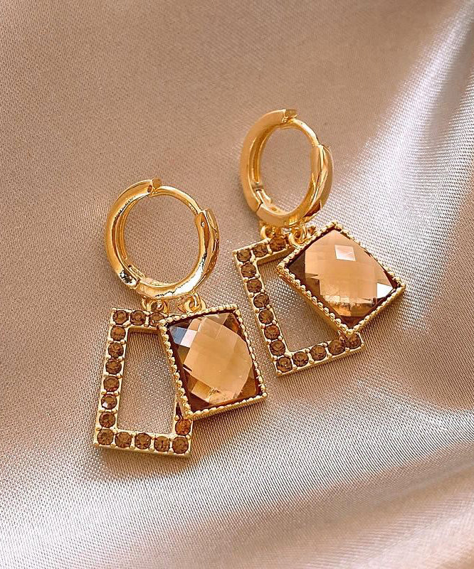 Original Design Coffee Alloy Crystal Zircon Drop Earrings