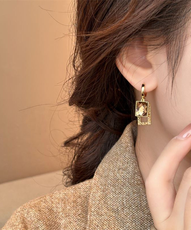 Original Design Coffee Alloy Crystal Zircon Drop Earrings