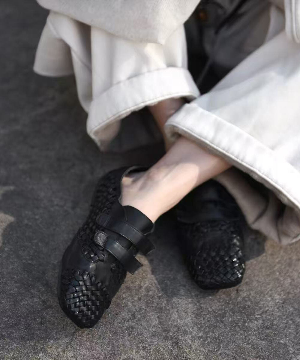 Original Design Coffee Cowhide Leather Woven Loafer Shoes