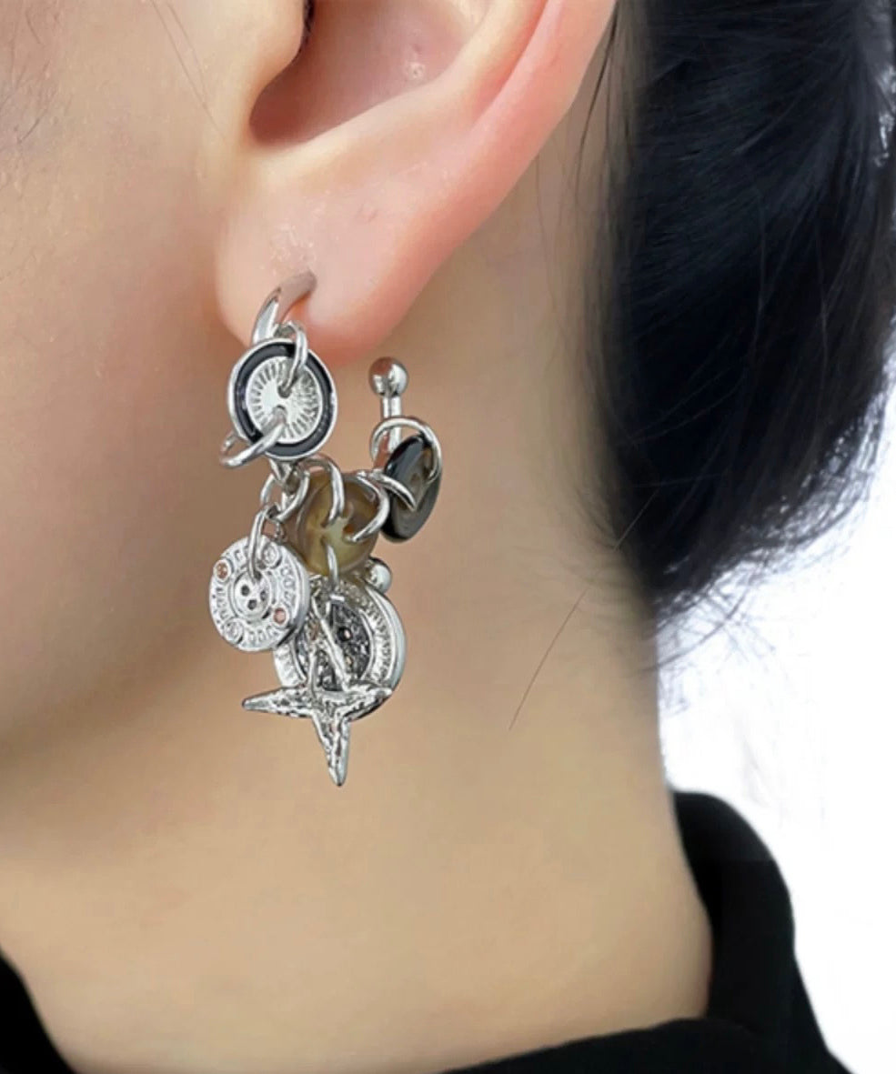 Original Design Coffee Metal Star Button Hoop Earrings