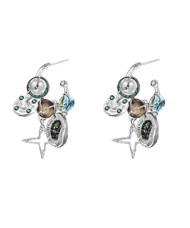 Original Design Coffee Metal Star Button Hoop Earrings