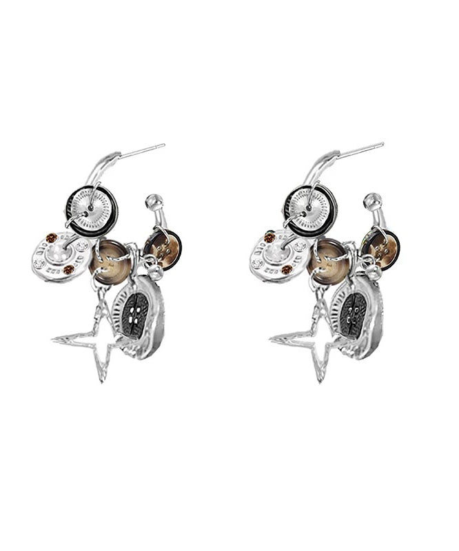 Original Design Coffee Metal Star Button Hoop Earrings