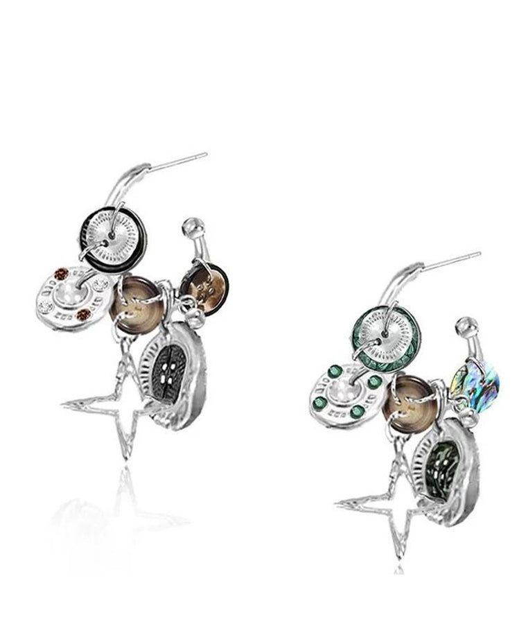 Original Design Coffee Metal Star Button Hoop Earrings