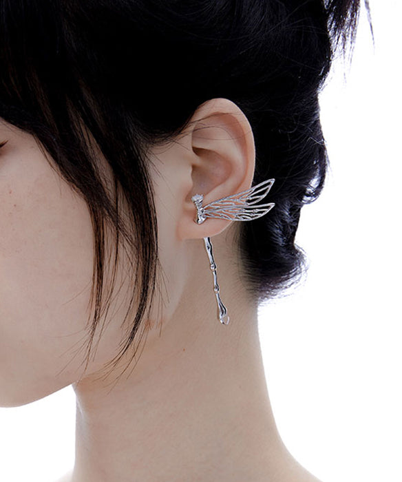 Original Design Dragonfly Hollow Out Silver Single Stud Earrings