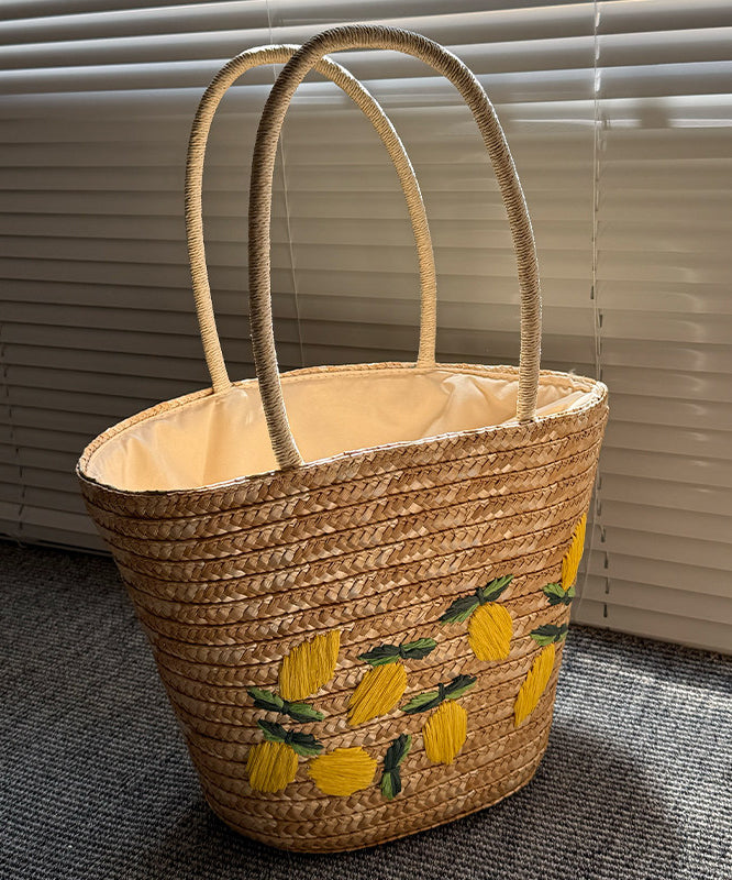 Original Design Embroidered Lemon Woven Shoulder Bag