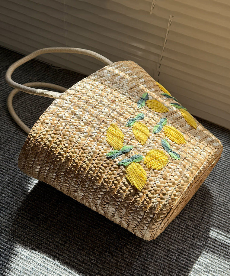Original Design Embroidered Lemon Woven Shoulder Bag