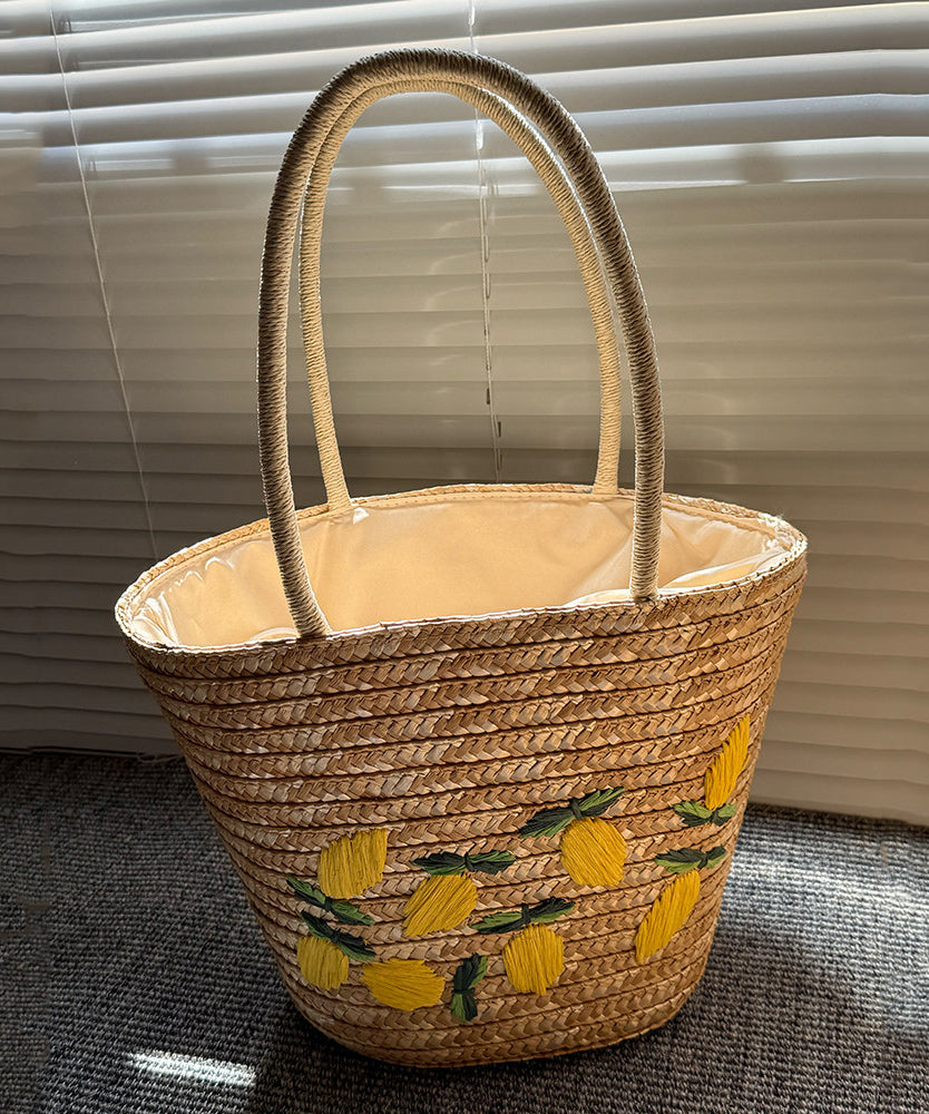 Original Design Embroidered Lemon Woven Shoulder Bag