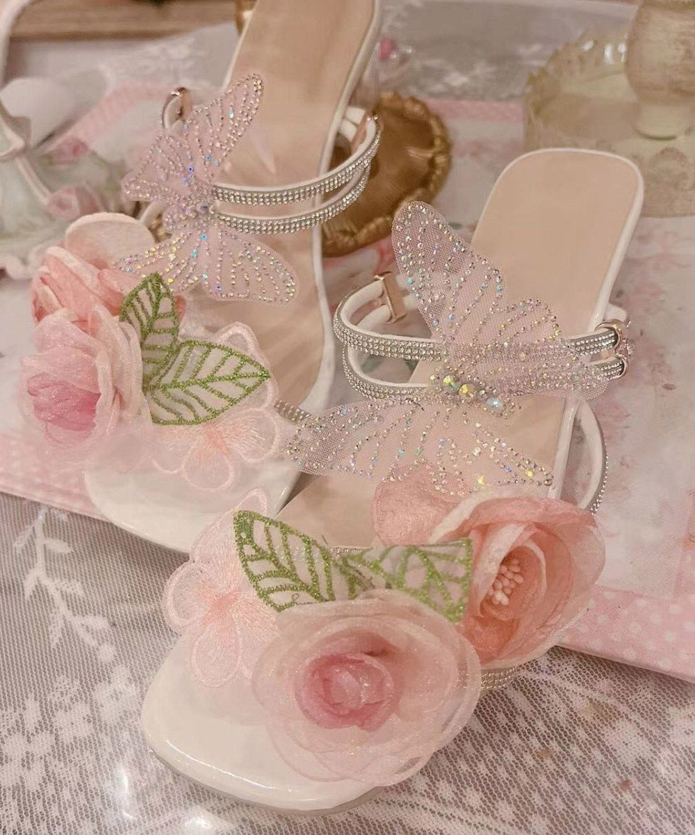 Original Design Flower Butterfly Zircon Slide Sandals Peep Toe