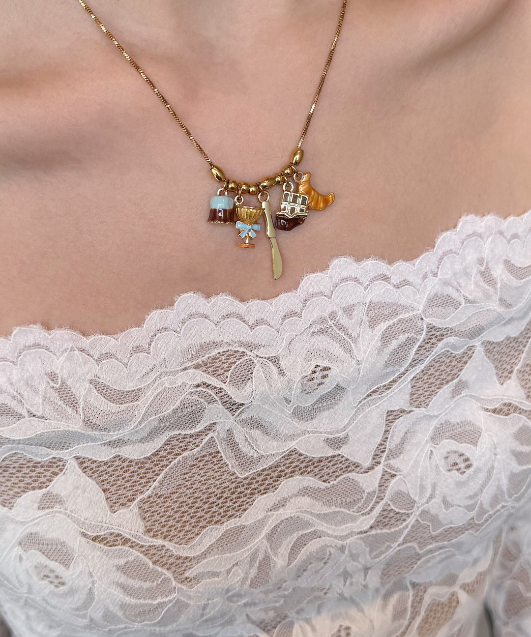 Original Design Gold Alloy Cake Croissant Pendant Necklace