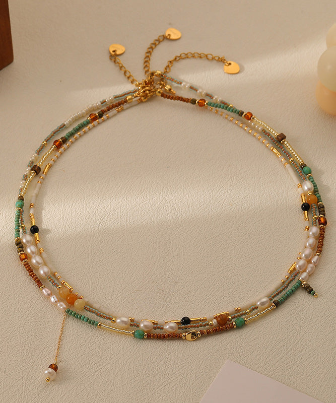 Original Design Gold Alloy Pearl Beading Baby's Breath Pendant Necklace