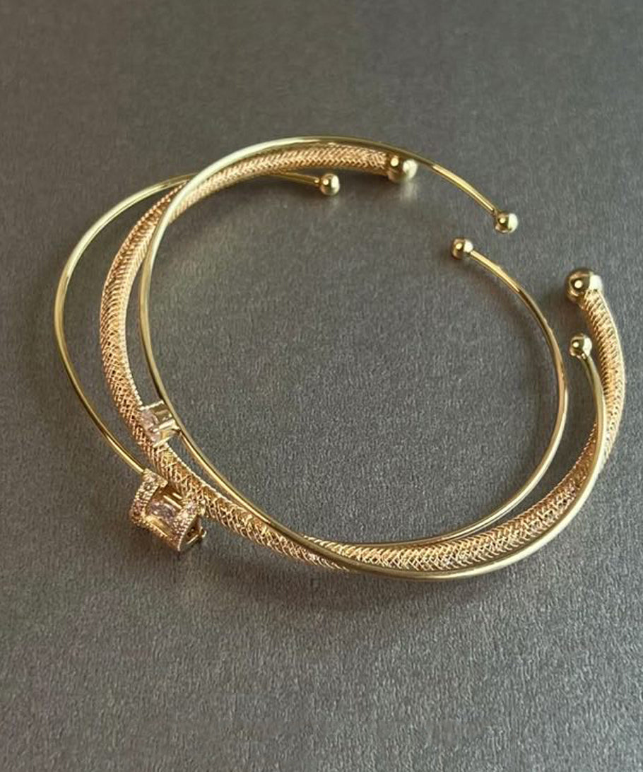 Original Design Gold Alloy Zircon Cuff Three-Piece Set