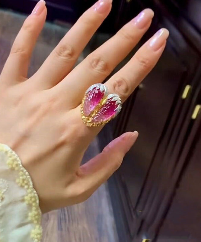 Original Design Gold Alloy Zircon Gem Stone Watermelon Rings