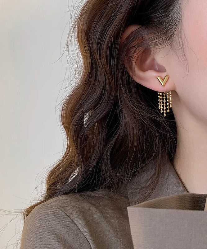 Original Design Gold Copper Alloy V-Shaped Tassel Drop Earrings