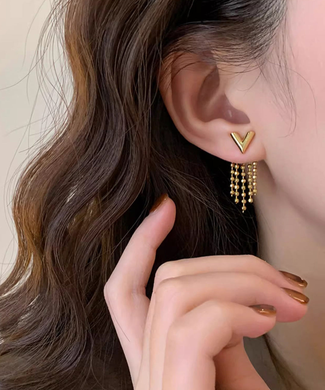 Original Design Gold Copper Alloy V-Shaped Tassel Drop Earrings