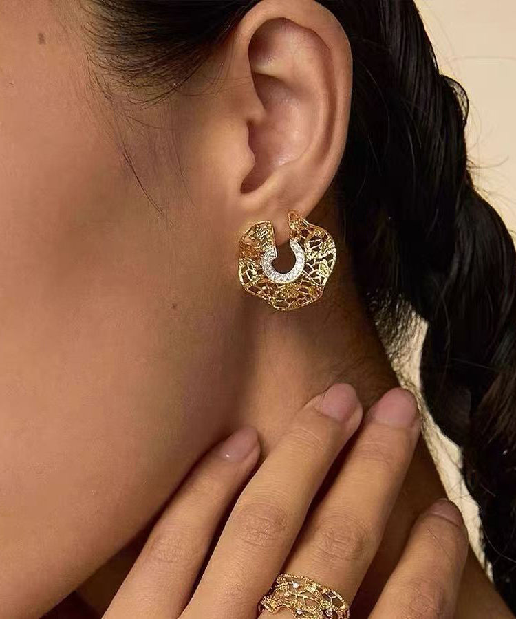 Original Design Gold Copper Alloy Zircon Hollow Out Hoop Earrings