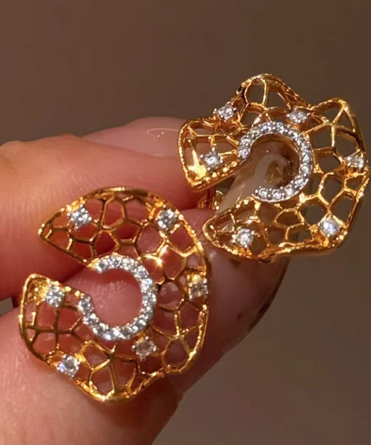 Original Design Gold Copper Alloy Zircon Hollow Out Hoop Earrings