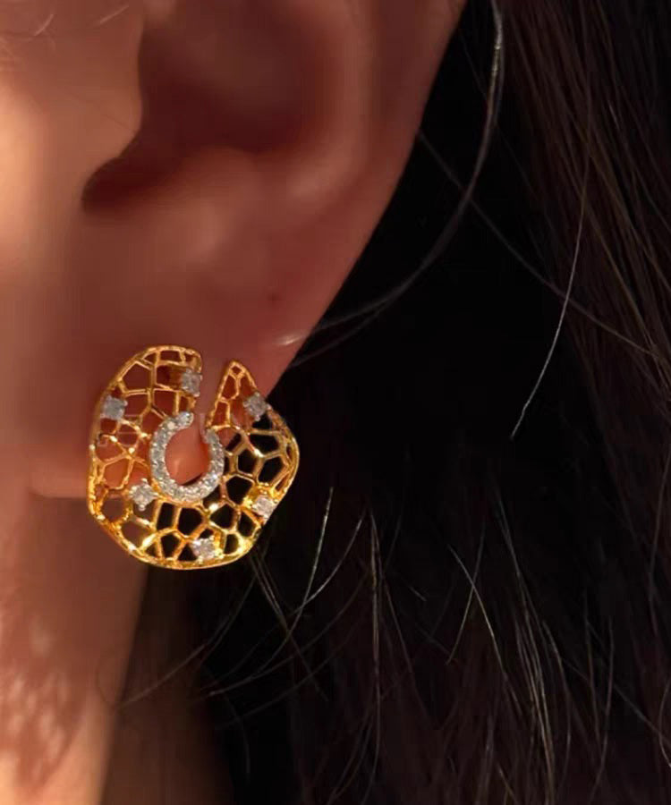 Original Design Gold Copper Alloy Zircon Hollow Out Hoop Earrings