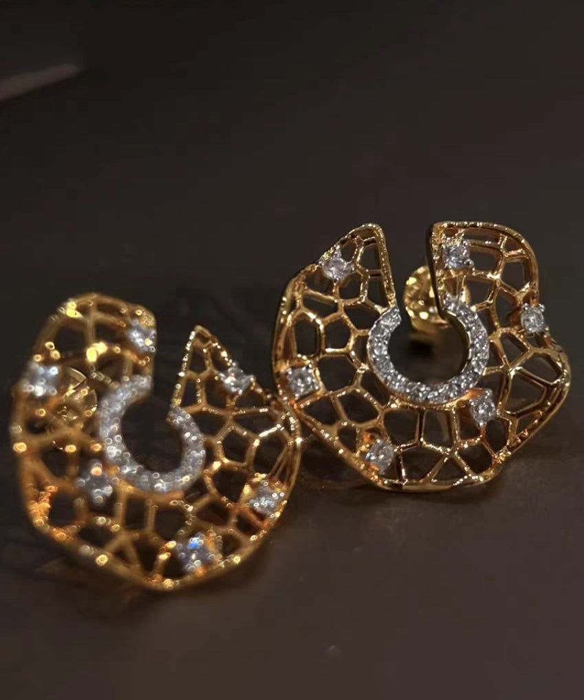 Original Design Gold Copper Alloy Zircon Hollow Out Hoop Earrings