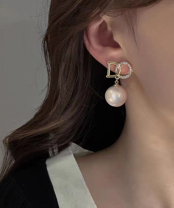 Original Design Gold Copper Alloy Zircon Pearl Drop Earrings