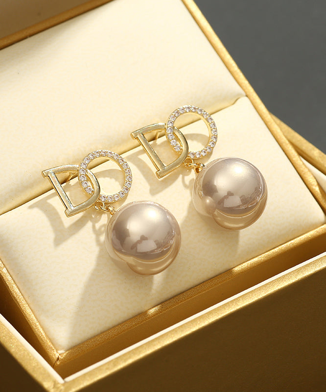 Original Design Gold Copper Alloy Zircon Pearl Drop Earrings