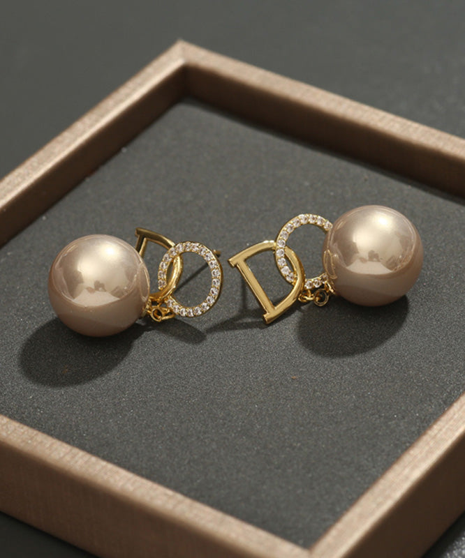 Original Design Gold Copper Alloy Zircon Pearl Drop Earrings