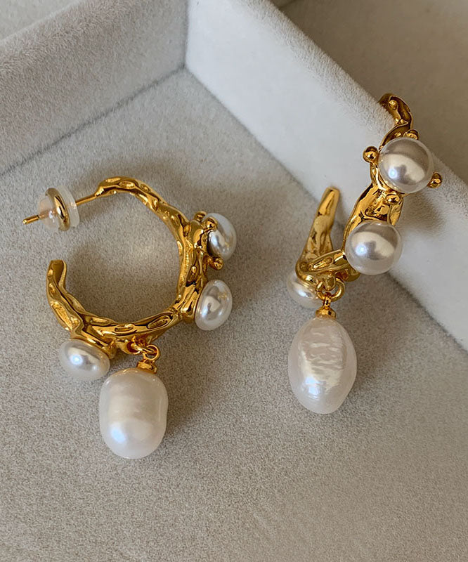 Original Design Gold Copper Overgild Pearl Hoop Earrings