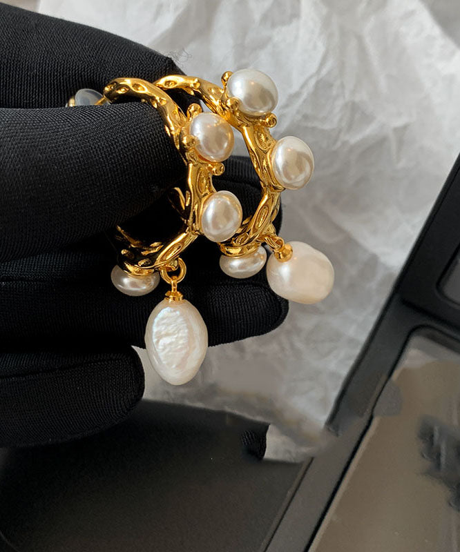Original Design Gold Copper Overgild Pearl Hoop Earrings
