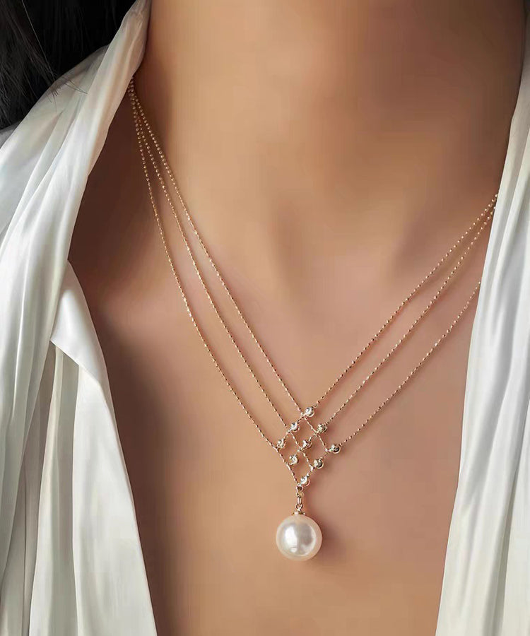 Original Design Gold Copper Overgild Pearl Pendant Necklace