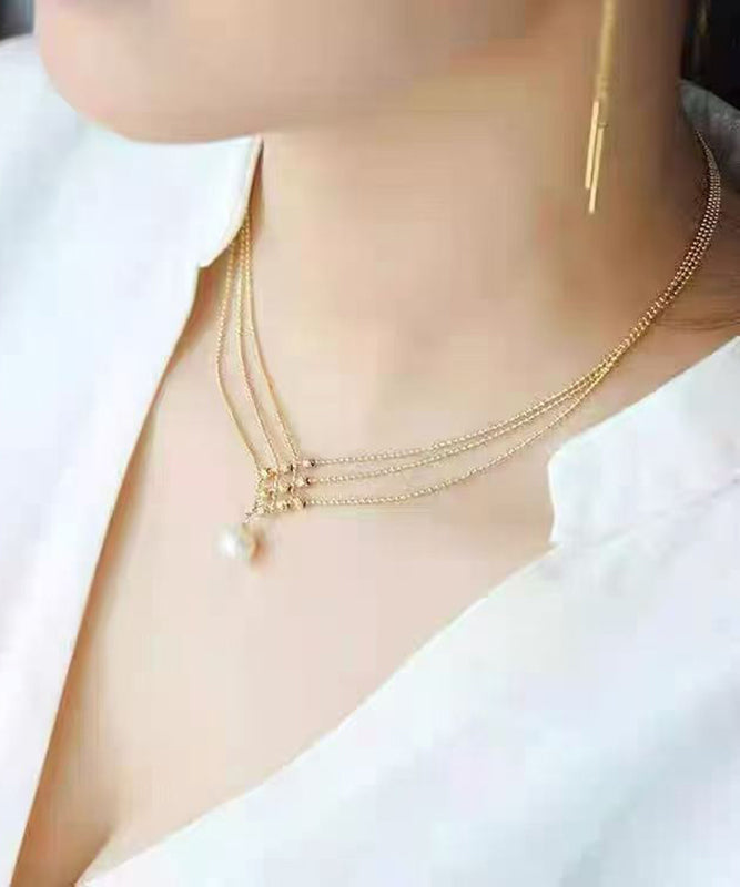 Original Design Gold Copper Overgild Pearl Pendant Necklace