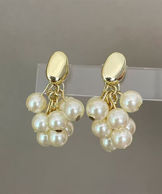 Original Design Gold Copper Overigl Pearl Grape Tassel Drop Earrings