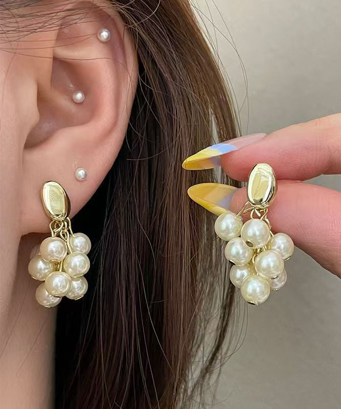 Original Design Gold Copper Overigl Pearl Grape Tassel Drop Earrings