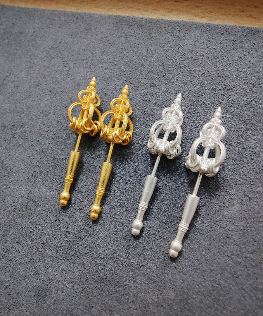 Original Design Gold Copper Zen Staff Earrings - Omychic