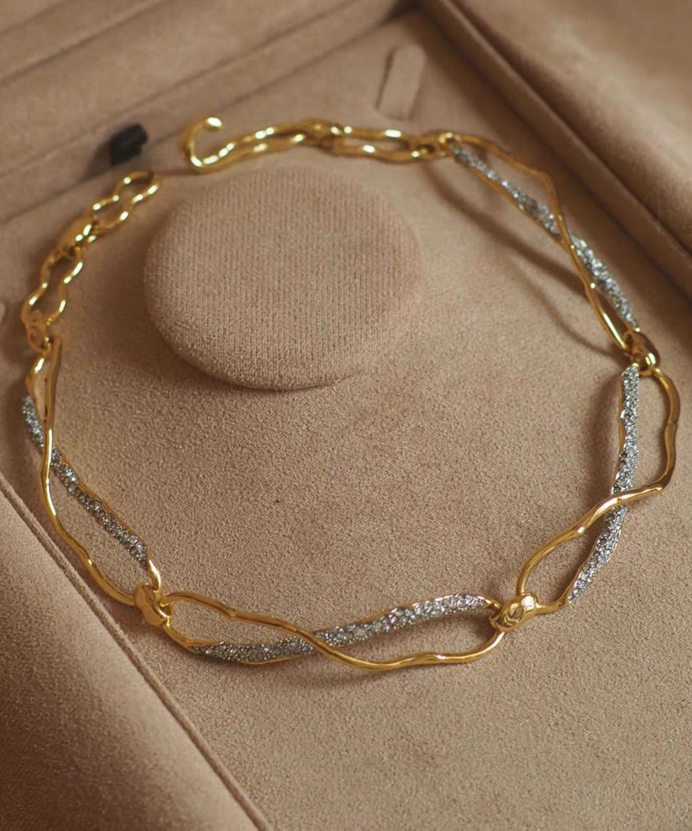 Original Design Gold Copper Zircon Asymmetrical Intertwined Necklace - Omychic