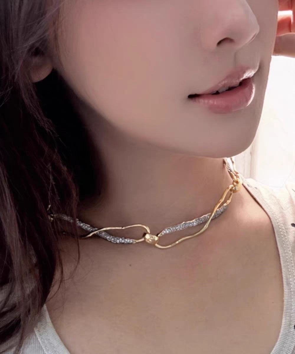 Original Design Gold Copper Zircon Asymmetrical Intertwined Necklace - Omychic