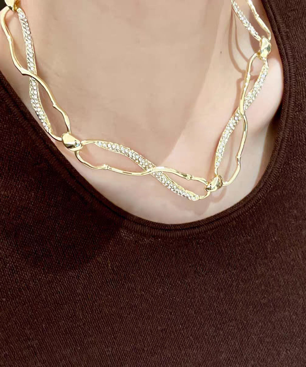 Original Design Gold Copper Zircon Asymmetrical Intertwined Necklace - Omychic