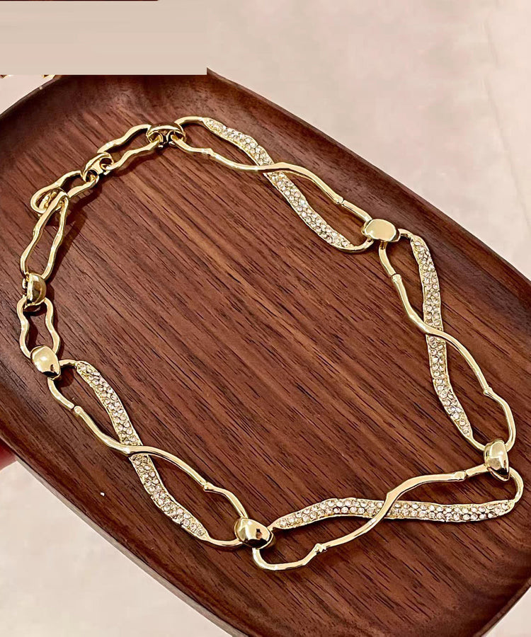 Original Design Gold Copper Zircon Asymmetrical Intertwined Necklace - Omychic