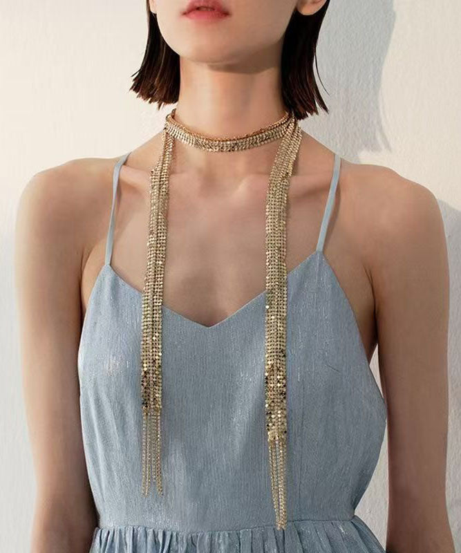 Original Design Gold Copper Zircon Sequins Tassel Necklace