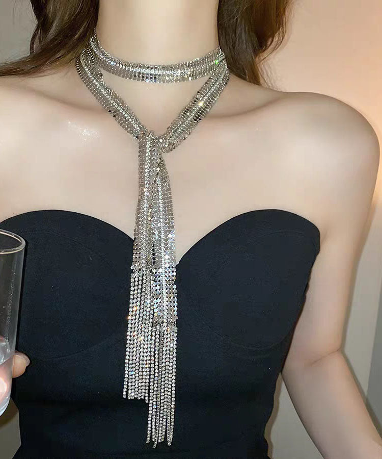 Original Design Gold Copper Zircon Sequins Tassel Necklace