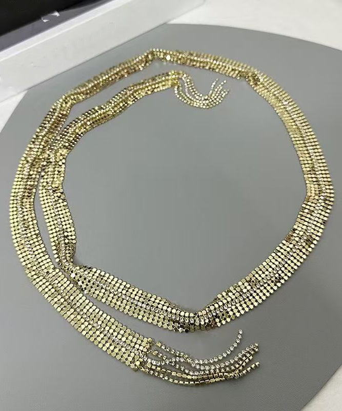 Original Design Gold Copper Zircon Sequins Tassel Necklace