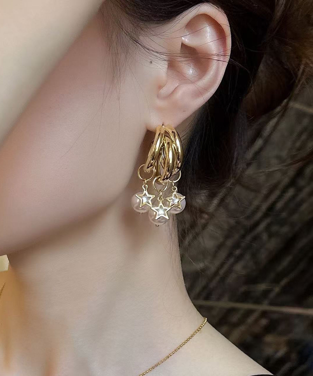 Original Design Gold Faux Pearl Tassel Earrings