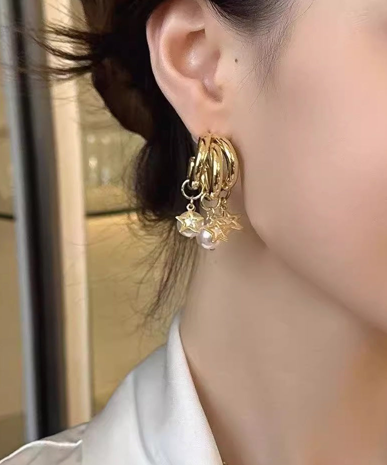 Original Design Gold Faux Pearl Tassel Earrings