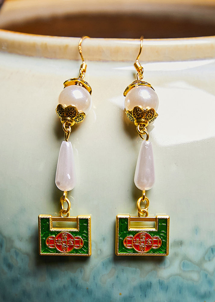 Original Design Gold Lock Water Droplet Pearl Drop Earrings - Omychic