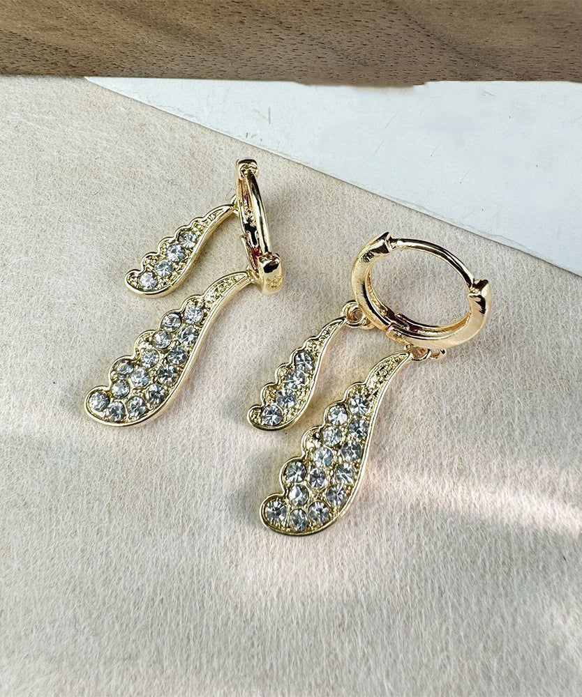 Original Design Gold Stainless Steel Zircon Water Droplet Wing Hoop Earrings