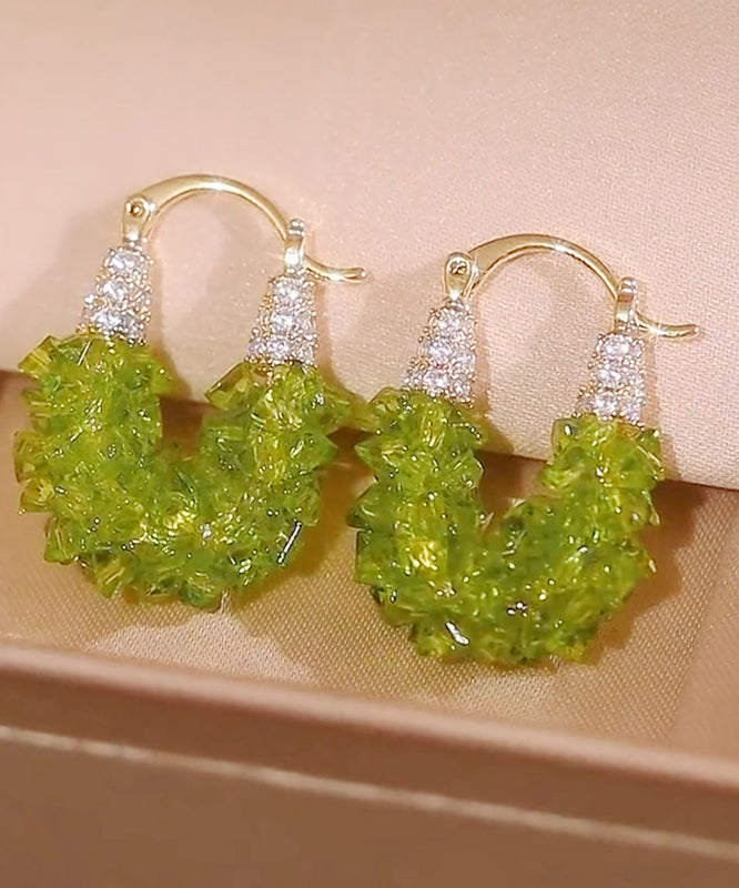 Original Design Green Copper Alloy Zircon Crystal Hoop Earrings