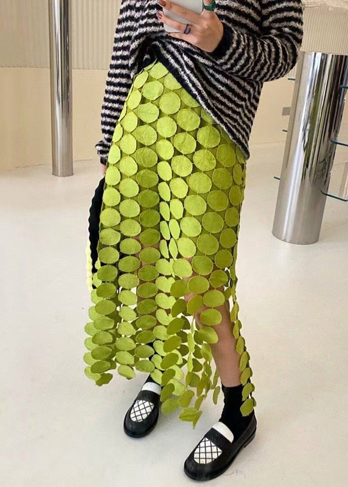Original Design Green Hollow Out High Waist Cotton Skirt Summer