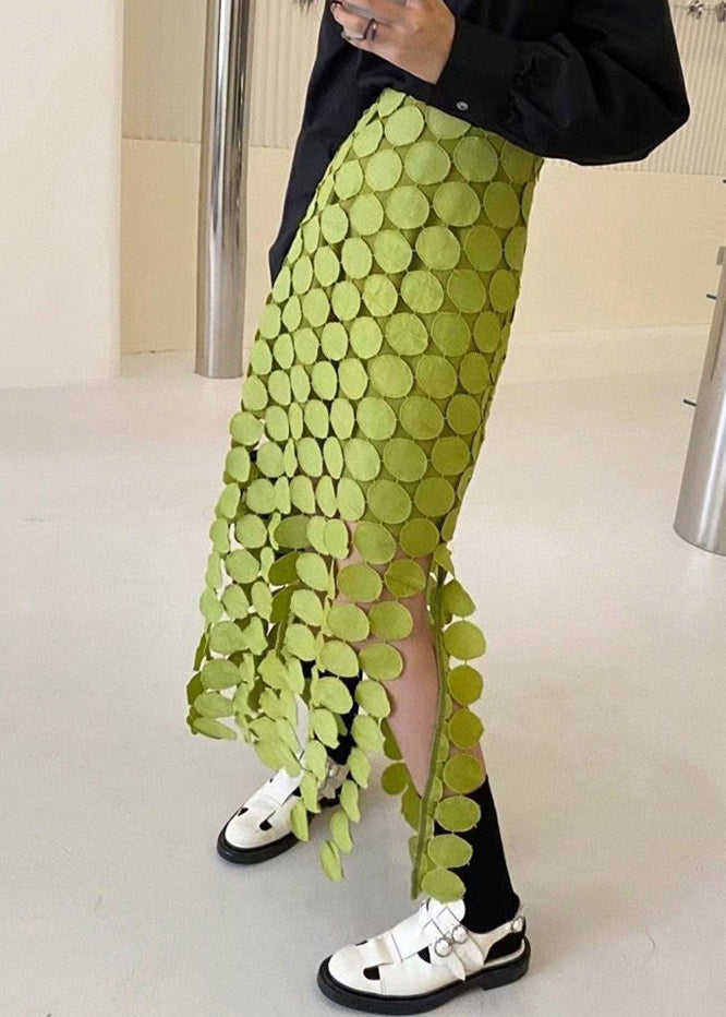 Original Design Green Hollow Out High Waist Cotton Skirt Summer