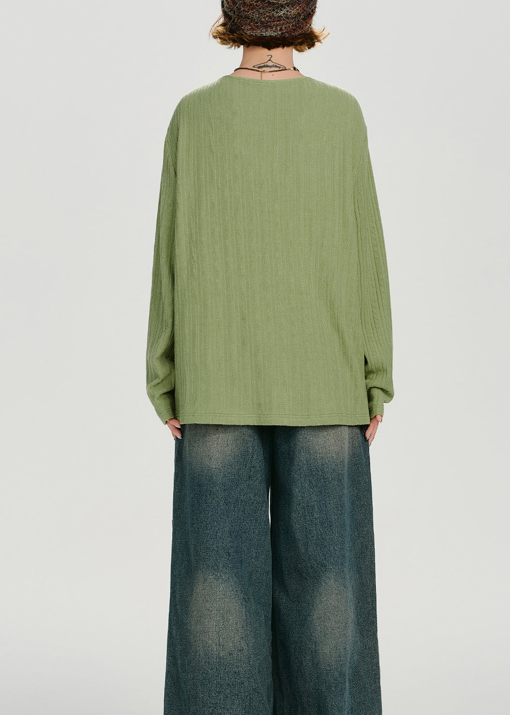 Original Design Green Lace Up Patchwork Cotton T Shirts Spring