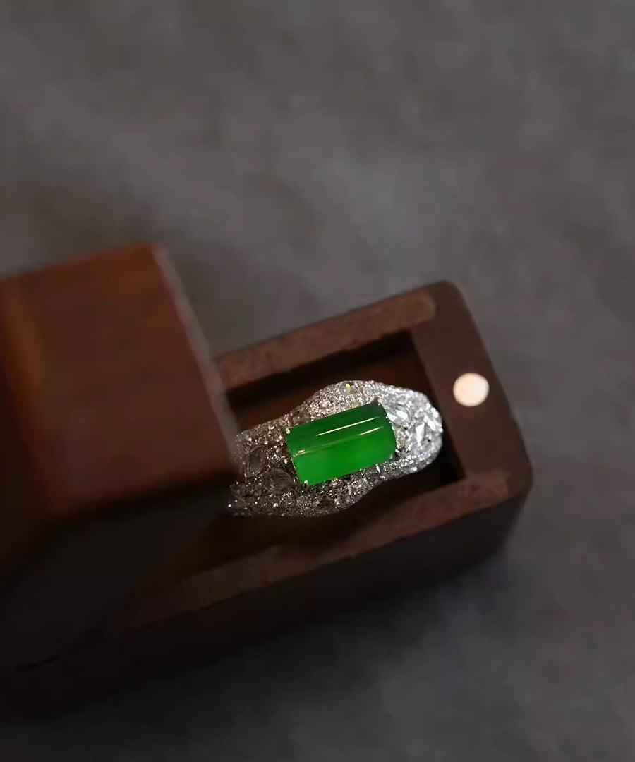 Original Design Green Metal Zircon Jade Rings
