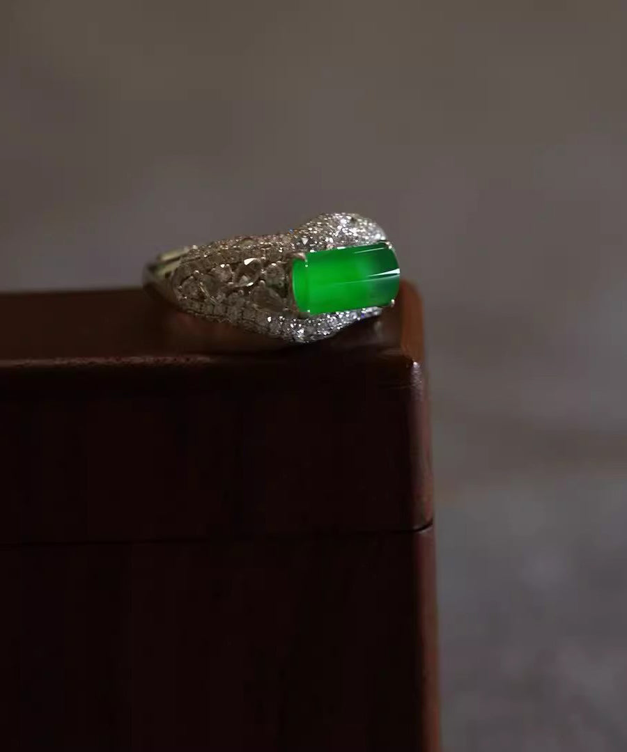 Original Design Green Metal Zircon Jade Rings