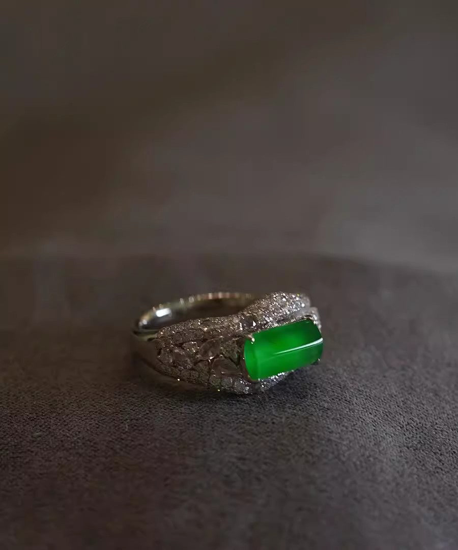 Original Design Green Metal Zircon Jade Rings